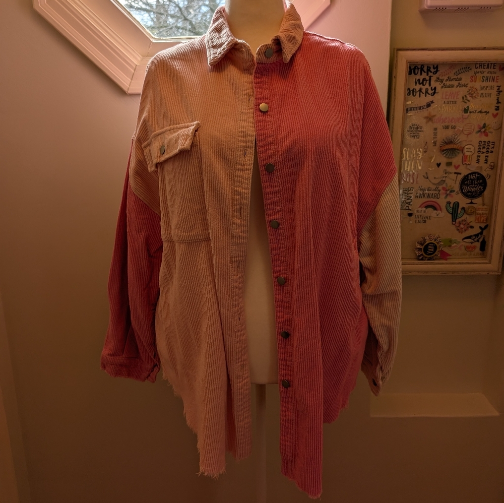 POL oversized colorblock corduroy shacket